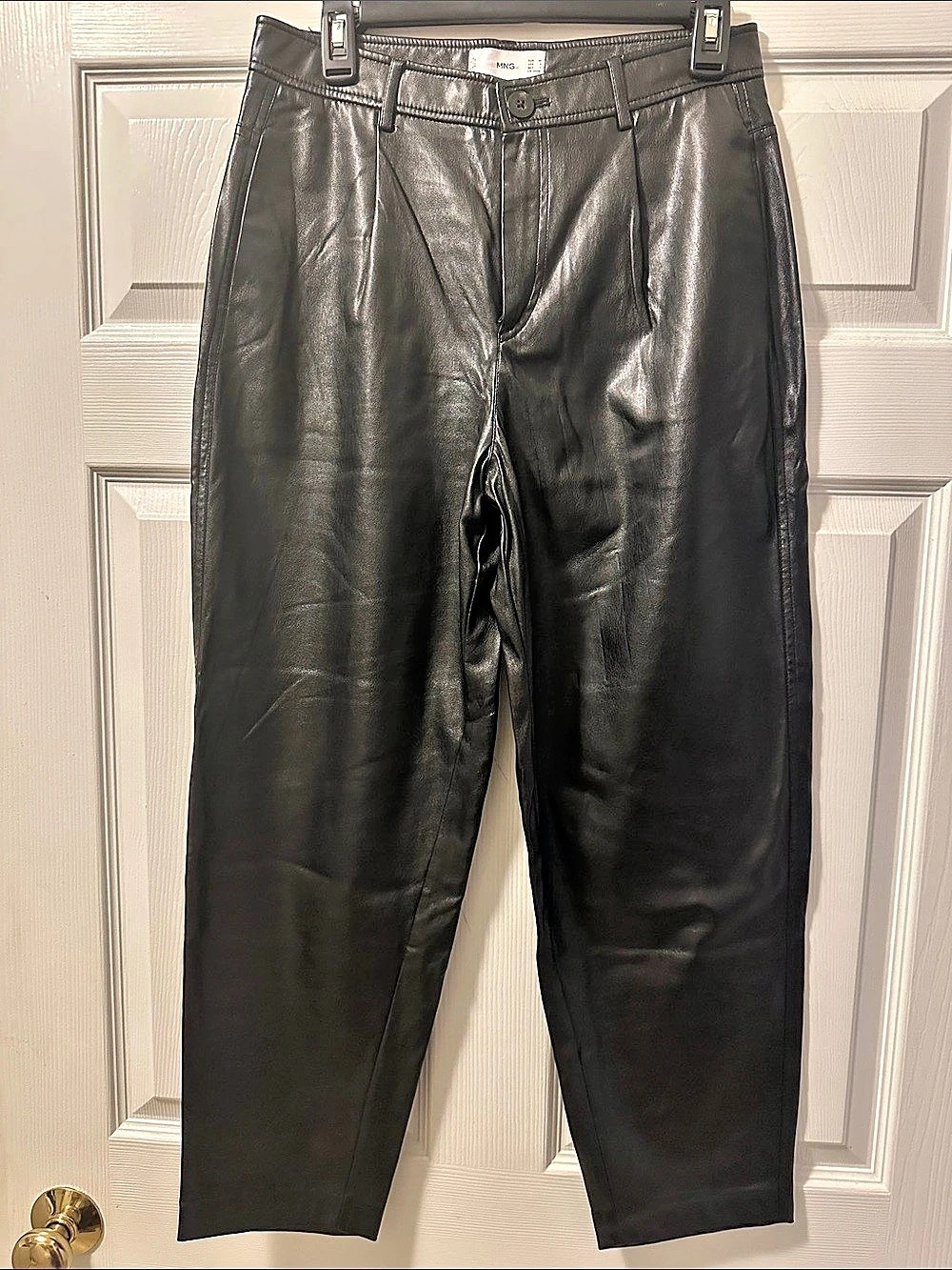 Women’s MNG Black Pleated Faux Leather Pants - Size 8